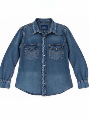 Polo Ralph Lauren Denim Western Shirt Women’s 100% Cotton Blue SZ L